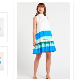 Colorful Sleeveless Dress Silk Blend Neck Tie Beautiful Tiered Mini Coastal